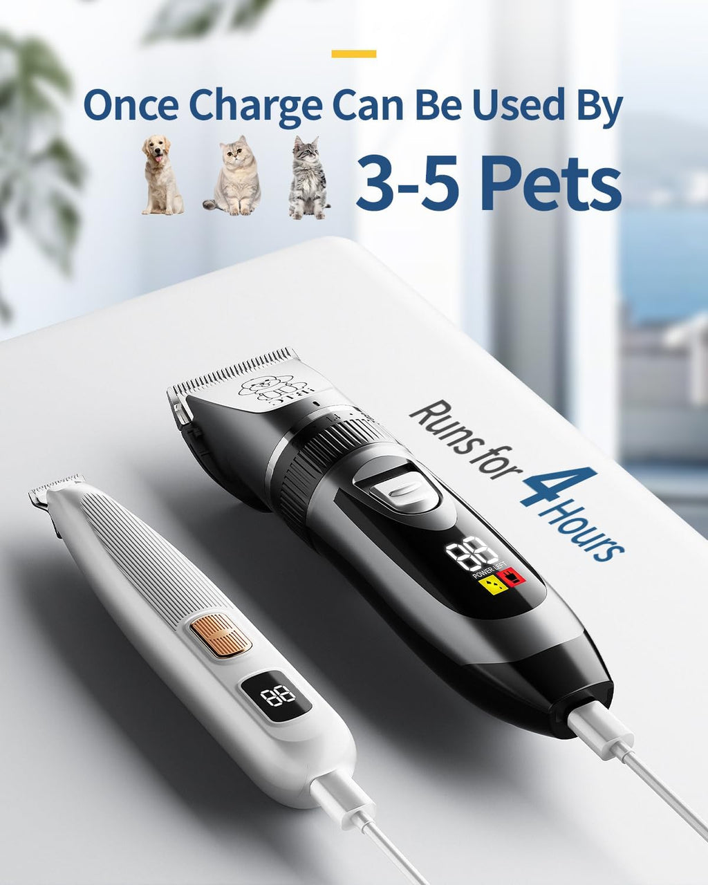 iBTC Dog Clippers and Paw Trimmer Kit 2 in 1 Low Noise Cordless Dog Clippers for Grooming Pet Hair Trimmers for Small and Large Dogs Cats Animals(Grey and White Set)