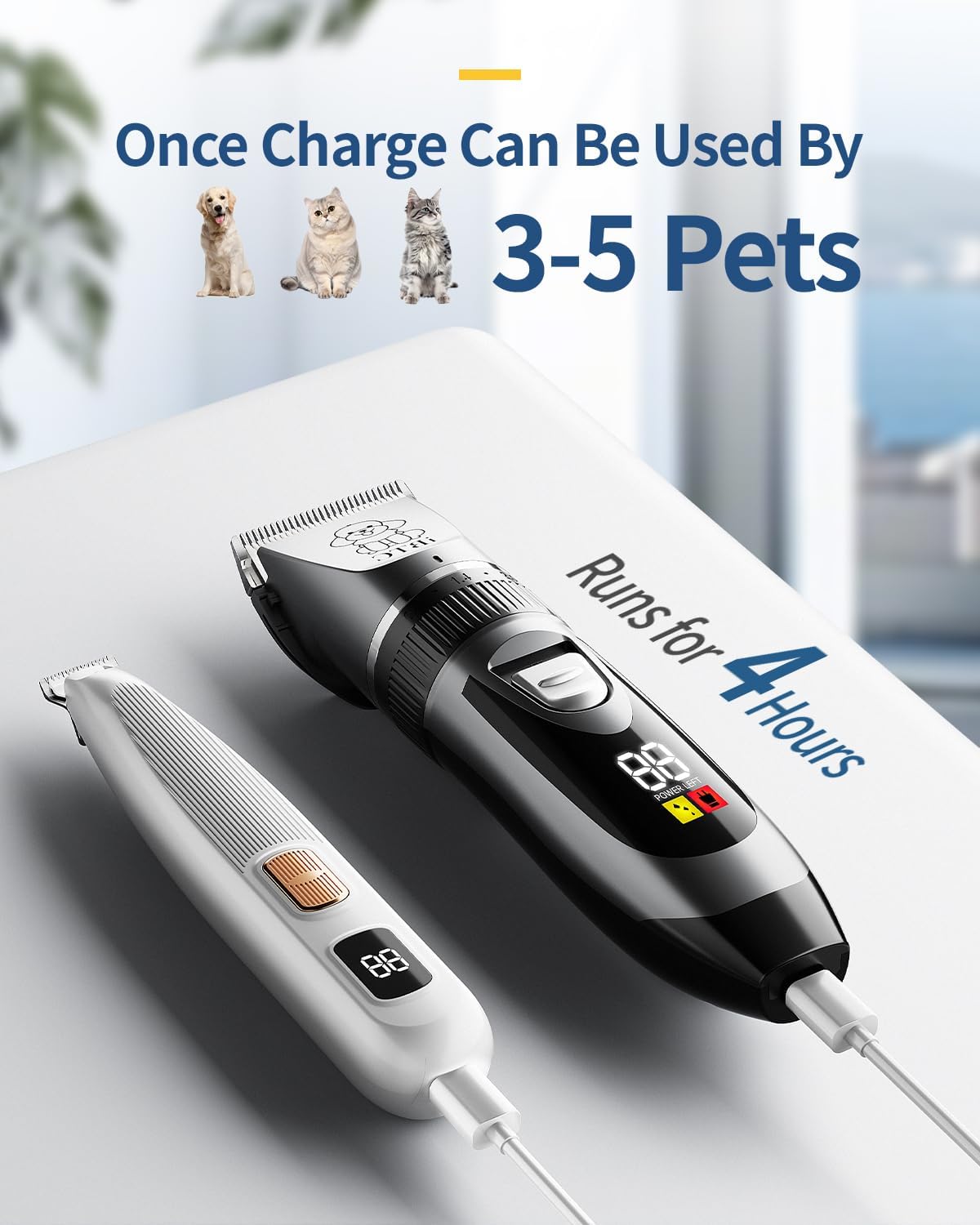 iBTC Dog Clippers and Paw Trimmer Kit 2 in 1 Low Noise Cordless Dog Clippers for Grooming Pet Hair Trimmers for Small and Large Dogs Cats Animals(Grey and White Set)