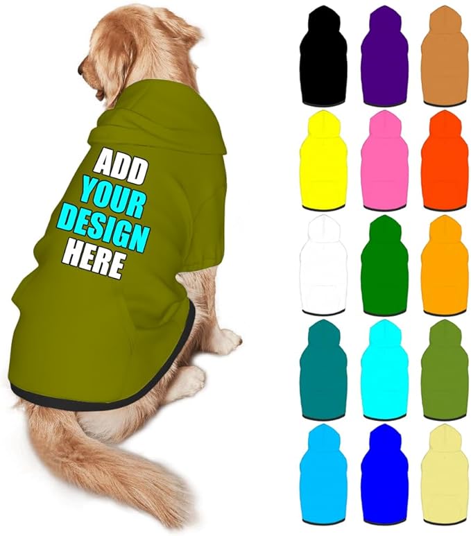 Personalized Dog Hoodie Customized with Name Photo Pet Warm Sweater Hoodie for Medium Large Dogs & Cat Puppy, Olive, M