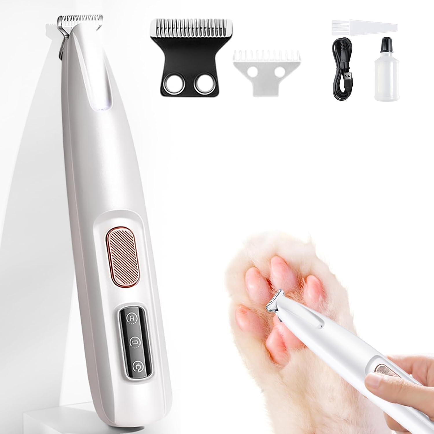 Pet MicroPrecision Trimmer, 2025 New Rechargeable Low Noise Cordless Dog Paw Trimmer with LED Light, Multifunctional Pet Hair Clippers for Paws Eyes Ears Face Rump (1)