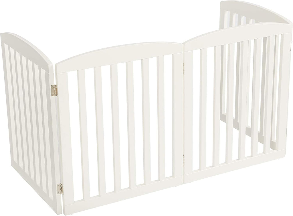 PAWLAND Wooden Freestanding Foldable Pet Gate for Dog,24" H Dog Gate Indoor | Dog Gate for Doorway, Stairs, the House, Step Over Fence, Extra Wide, Room Divider, Front Door, Hallway, 4 Panels, White