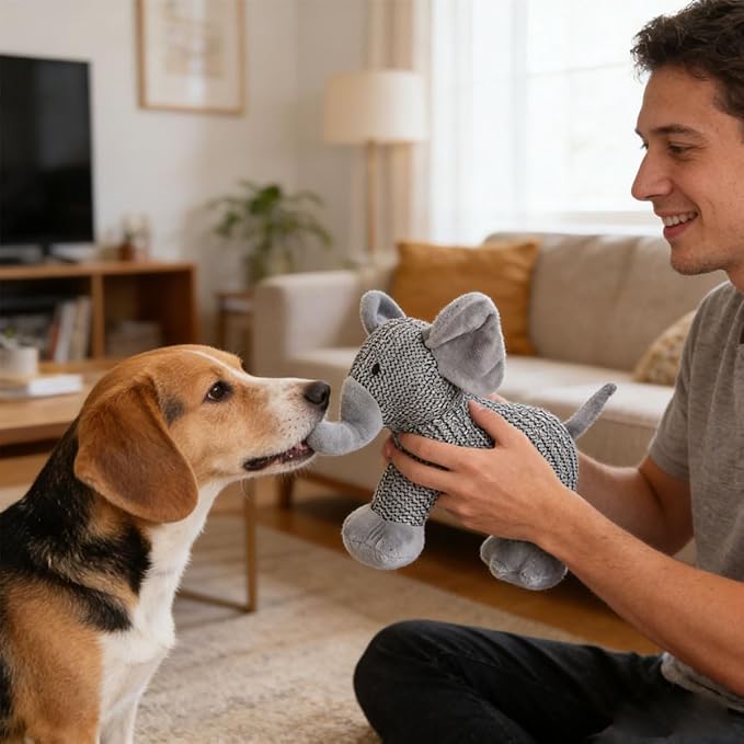 Linen Safari Companions, Squeaky Dog Chew Animals, with Durable Linen Material, Durable and Resistant to Chewing, for Relieve Dog's Boredom (Elephant)