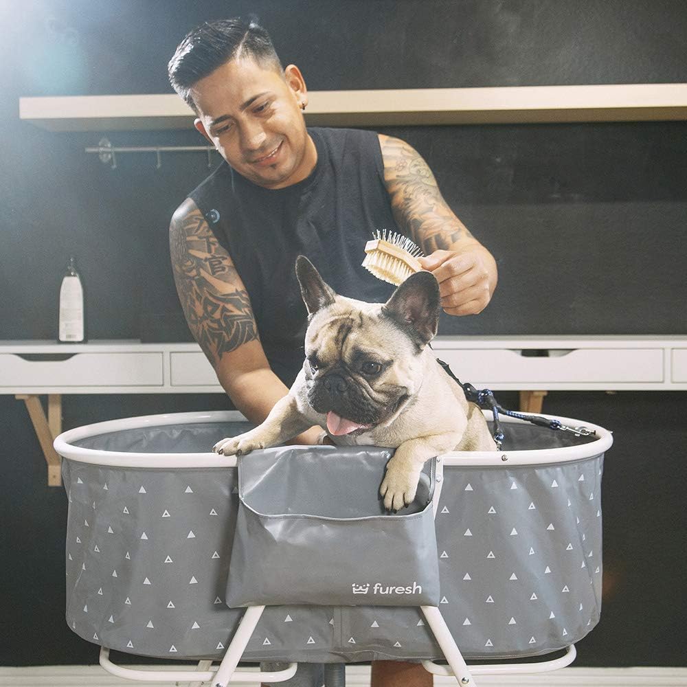 Portable Foldable Dog Bathtub for Small & Medium Dogs (Gray) | Lightweight aluminum frame with elevated design for comfortable bathing and easy storage.