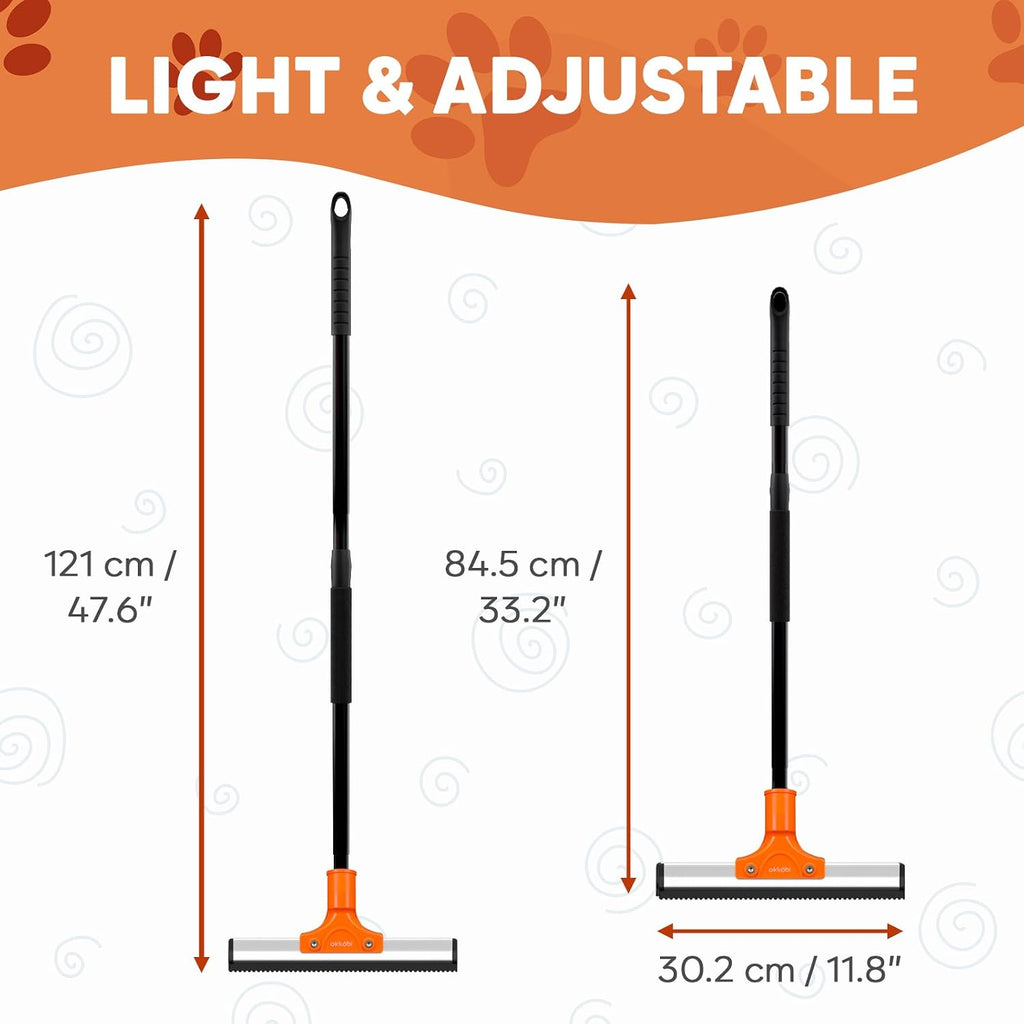 Carpet Rake for Pet Hair Removal – Carpet Scraper & Pet Fur Rake – Dog & Cat - Animal Fur Broom for Rugs & Furniture with Adjustable Lengths - Orange & Black