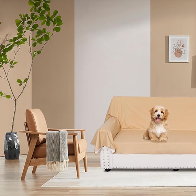 DUJUIKE Waterproof Bed Cover for Dog and Cats,Pet Hair Resistant Bed Sheet Cover, Protective Bed Liner Cover with 100% Waterproof Breathable Thin Fabric (Apricot Yellow, Queen 78 * 90 inch)