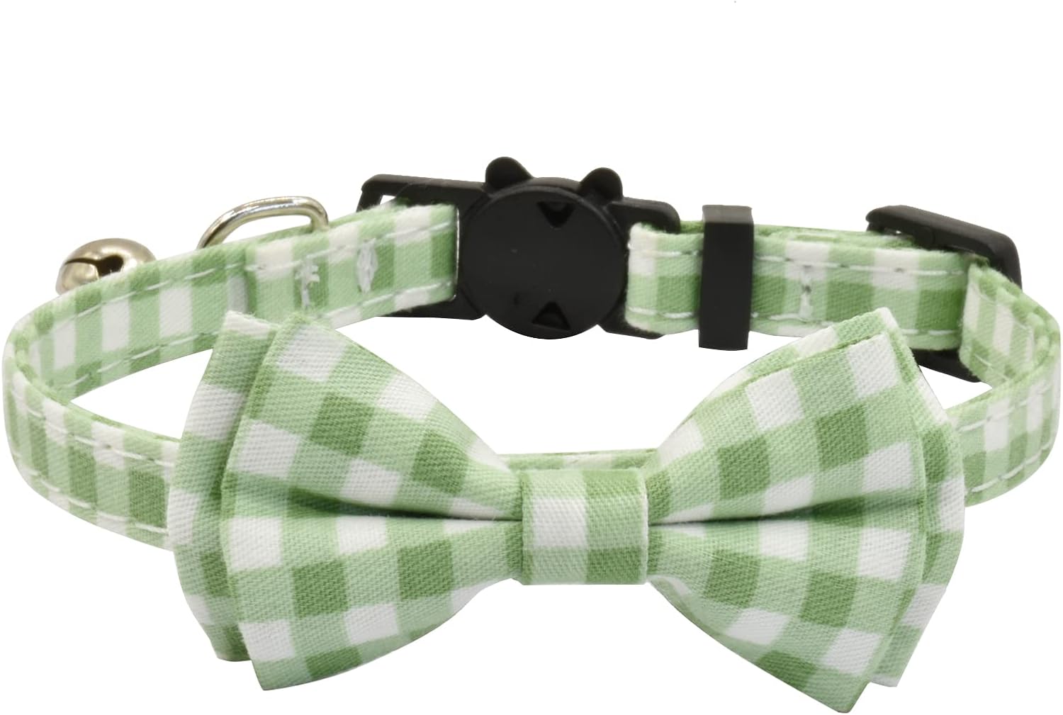 Bowtie Cat Collars Breakaway with Bell, Adjustable Cute Kitty Collars Safety Buckle Kitten Collar for Cat Puppy 7.5-11in (Green Plaid)
