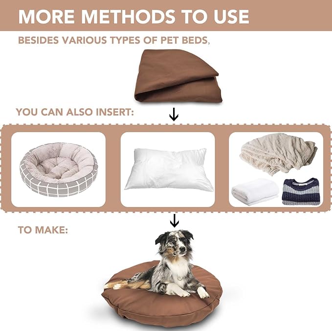 Dog Bed Cover Waterproof Replacement Machine Washable Covers for Dog Bed Heavy Duty Scratch Resistant Mattress Protector Pet Bed Round 36x36 Inch Cover Only Brown