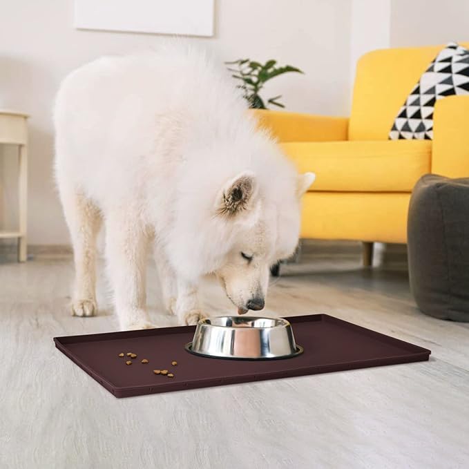 Dog Food Mat,Silicone Waterproof Food Tray,Non Slip Pet Bowl Mats Placemat,0.8" Raised Edge,Suitable for Most Small and Medium Sized Pets,28" x 18"