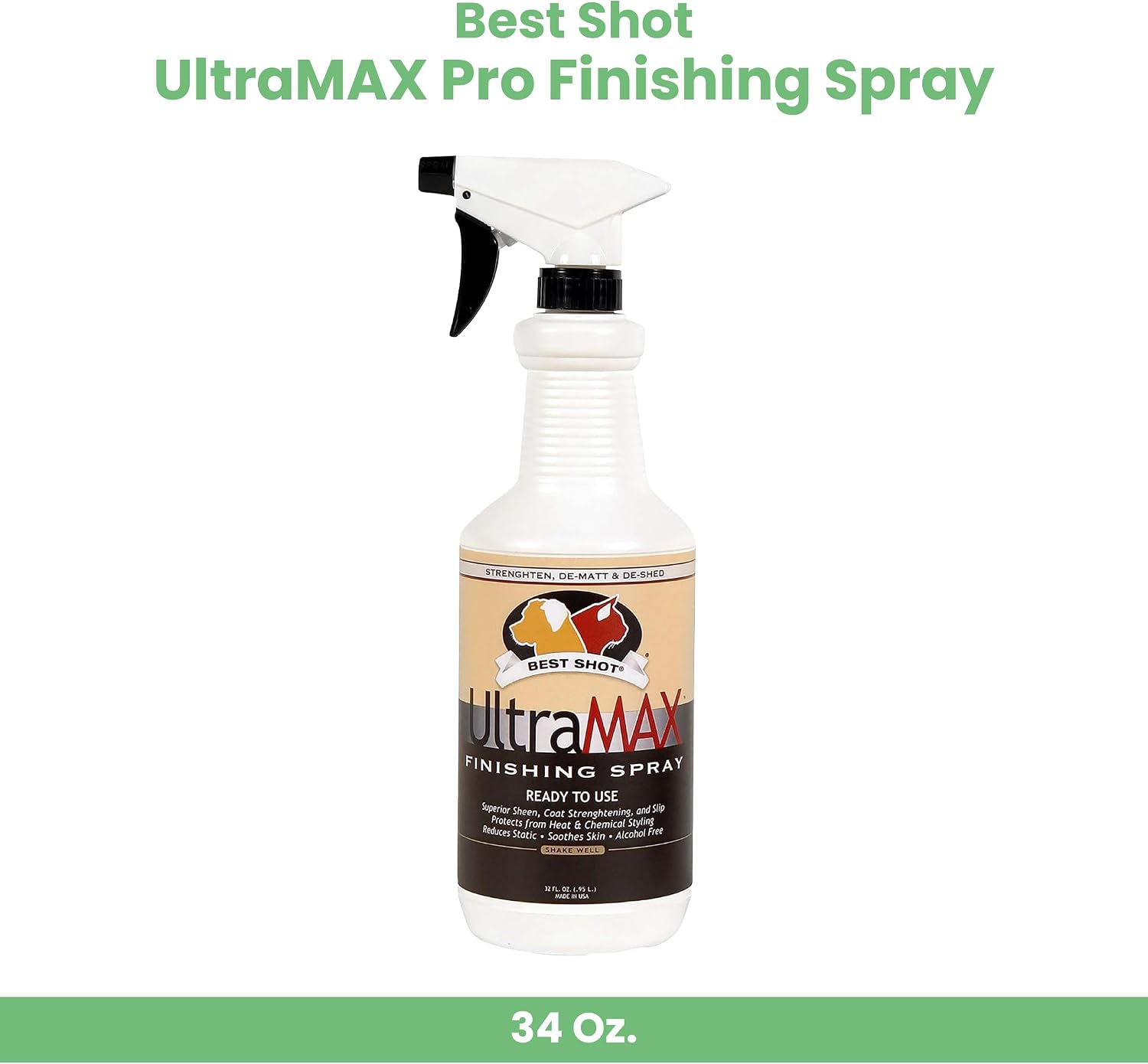 Best Shot UltraMAX Pro Finishing Spray, Ideal Detangler Spray for Pets, Hydrating and Soothing Pet Grooming Spray, for Dogs and Cats, 34 Oz. | Sweet pea scent, alcohol-free, adds sheen, detangles, hydrates and reduces static