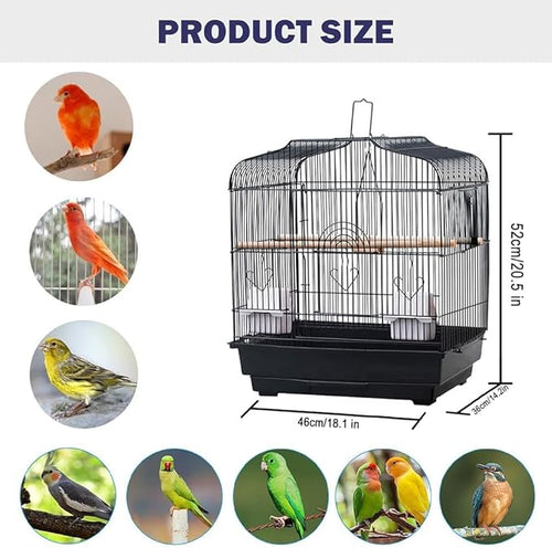 20.5"x18.1"x14.2" Portable Bird Travel Cage with Handle, Metal Carrier with Food Container, Wooden Perch & Pull-Out Tray for Small Parrots, Canaries, Cockatiels, Lovebirds, Conures
