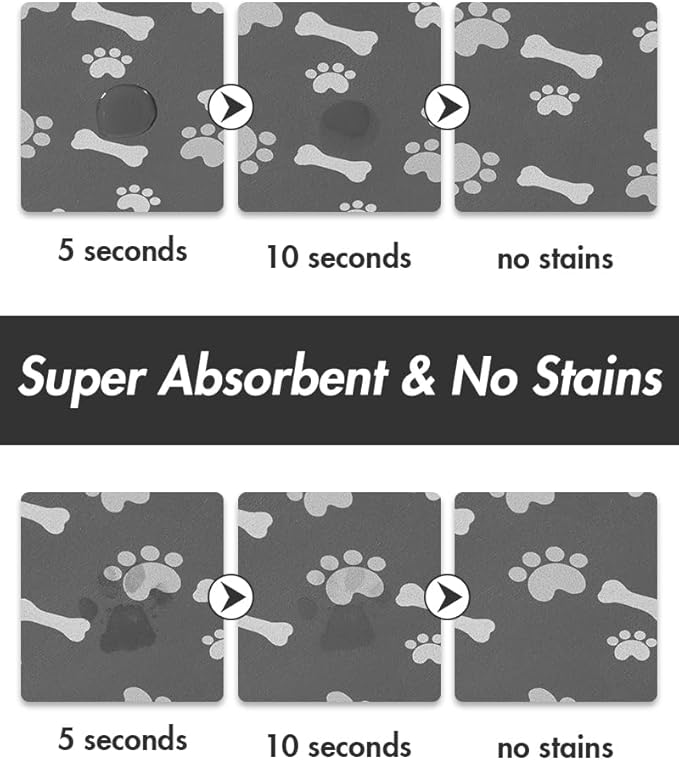 MontVoo Dog Food Mat-Pet Feeding Mat for Food and Water-No Stains Quick Dry Dispenser Cat Bowl Mat for Messy Drinkers(17"x34" Dark Grey)