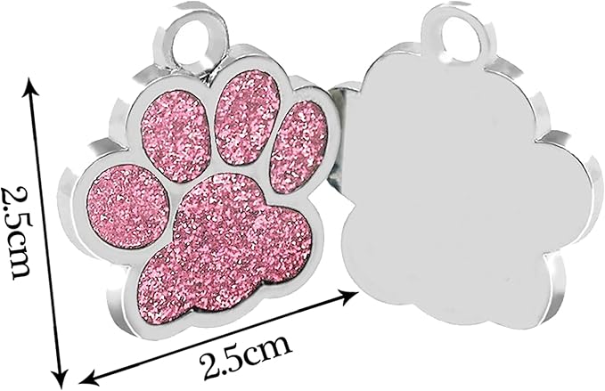 EDSG Cat Dog Tags Personalized for Pets, Dog Name Tags Cat Name ID Tag, Engraved Dog Tags Dog ID Tags Small Glitter Bling ID Tag Paw Print for Cat Pet Dog Puppy(Silver,Design 3)