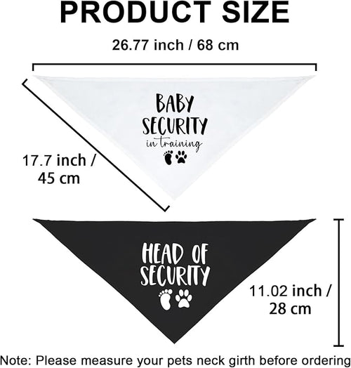 2 Pack Baby Security in Training and Head of Security, Dog Bandanas for Pregnancy Baby Announcement for Small Medium Large, Pet Announcements, Soft Breathable Fabric for Puppy Cats (Black&White)