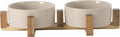 Gibson Home Zoomie Bites Ceramic Dog and Cat Bowl with Acacia Wood Stand Non-Slip Matte Glaze Weighted Food Water Set for Cats & Small/Medium Sized Dogs, 5.5" Bowls