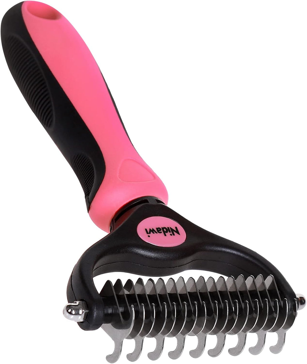 Nidawi Pet Dog Grooming Brush - Double Sided | Shedding & Dematting Undercoat Rake Comb, For Dogs and Cats, Helps Reduce Tangles, Shedding & Matts, Medium & Long Hair