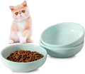 5.3 in Ceramic Cat Dishes - Shallow Food Bowls for Small Pets, 3 Pack for Food and Water -Light Blue
