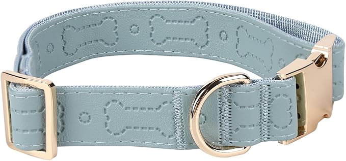 TDTOK Stylish Leather Dog Collar, Comfortable Soft PU Leather Dog Collars for Large Medium Small Dogs with Quick Metal Buckle, Adjustable Pet Collar with Cute Bone Pattern Design (Blue, S)