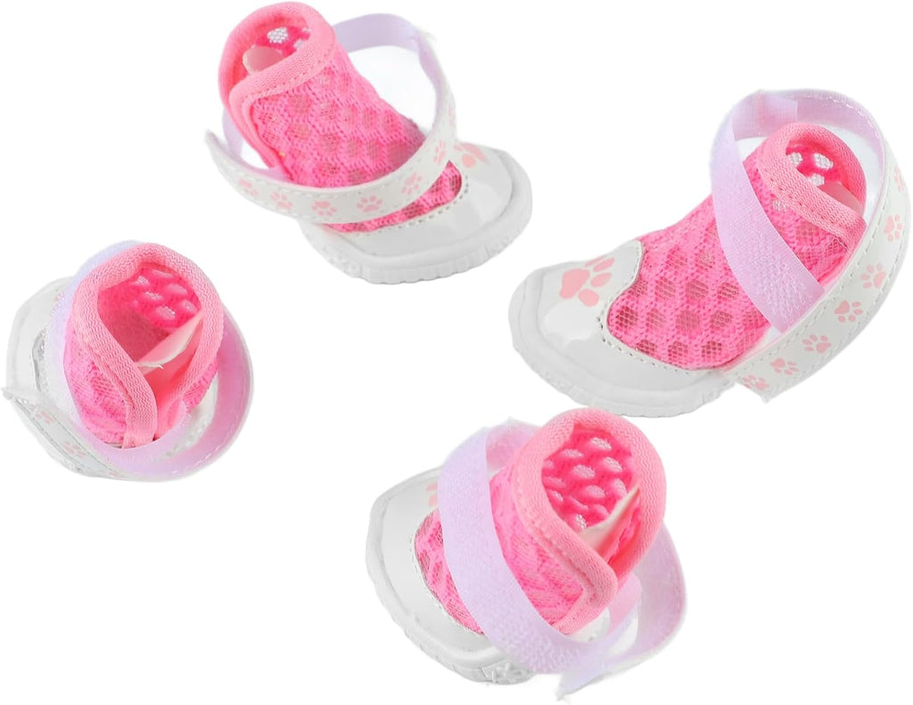 TITA-DONG 4pcs Mesh Dog Shoes, Breathable Dog Boots for Summer Hot Pavement, Cute Comfortable Slip Resistant Dog Boots Paw Protectors with Breathable Rubber Sole for Small Medium Large Dogs(Pink)