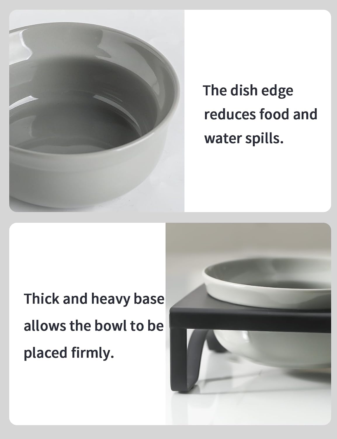 Ceramic Grey Dog Bowls Set - 5 inch Dog Food & Water Bowls, Elevated Feeding Bowls with Metal Stand for Small Size Dog,Puppy Bowl Set for Wet and Dry Food