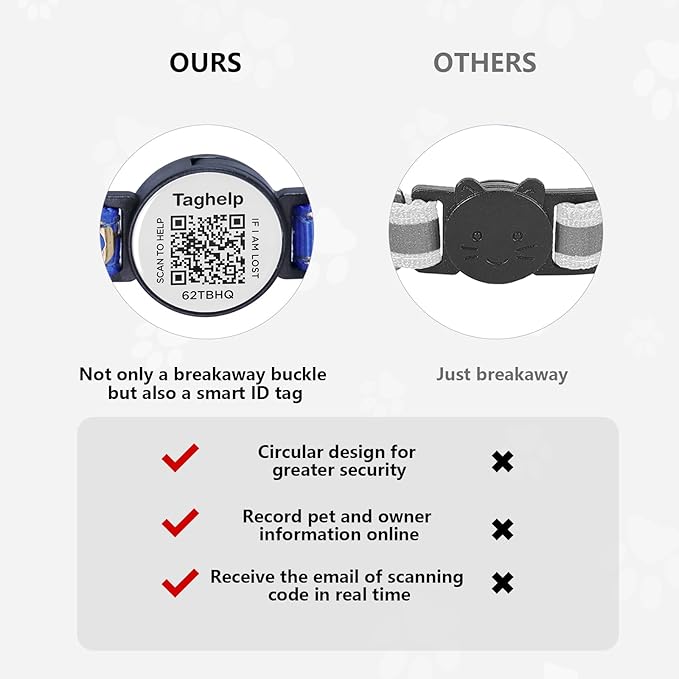 3-Pack Smart ID Cat Collar with Name Tag, Breakaway Adjustable Kitten Collars - QR Code Profile & Star Moon Safety Collars, Multi-Color Set (Black/Blue/Pink) | TagHelp