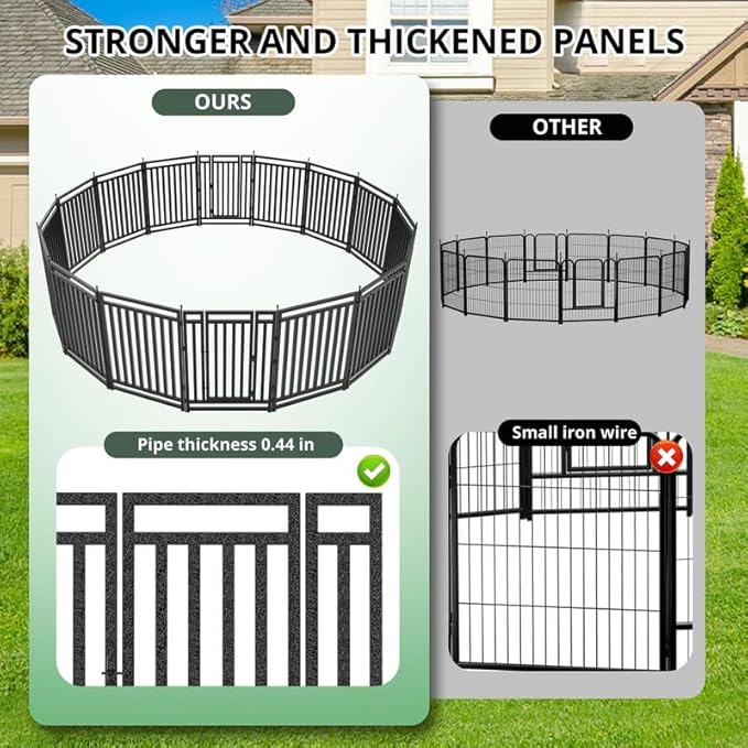 Dog Playpen Dog Fence Outdoor for Yard 47" H with 40 Panels Sturdy Portable Puppy Playpen for Indoor Outdoor RV Camping Use - Black Silver