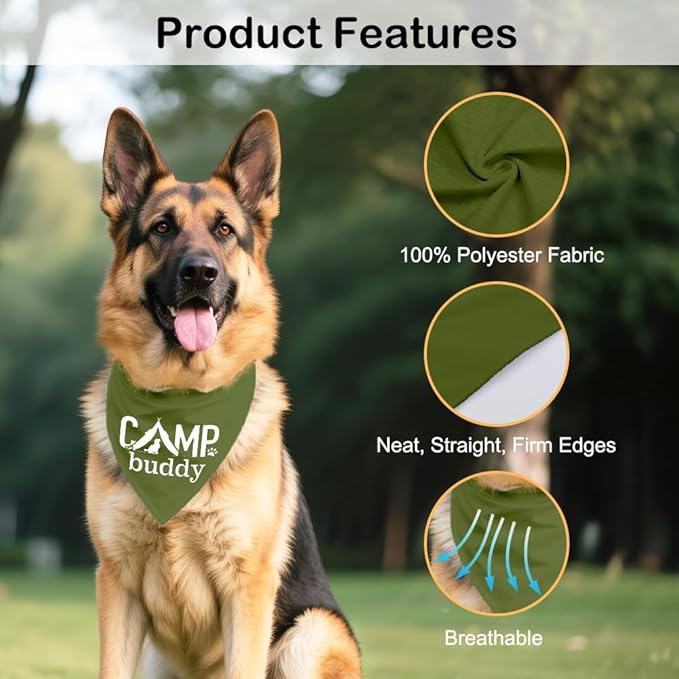 Camp Buddy Green Dog Bandana, Funny Puppy Scarf Photo Prop for Explore Outdoor Adventure Hiking Camping Mountain, Unique Gifts for Dog Lover, for Ranger, Pup Scouts Bandana