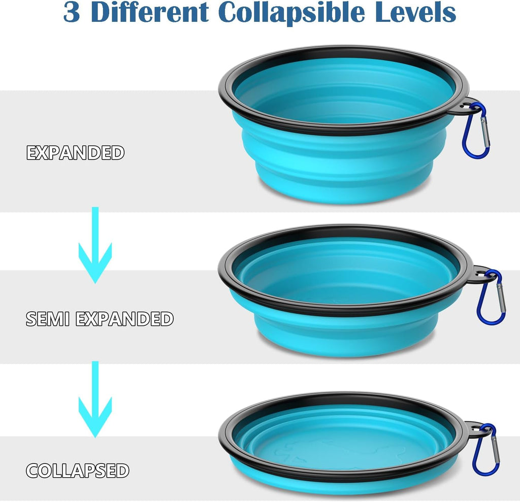 Collapsible Dog Bowls [3 Pack] 34 oz, Travel Dog Bowls, Pet Bowl Portable Foldable Water Food Feeding Dishes with Carabiner Clip for Traveling Hiking Walking-Black & Green & Blue