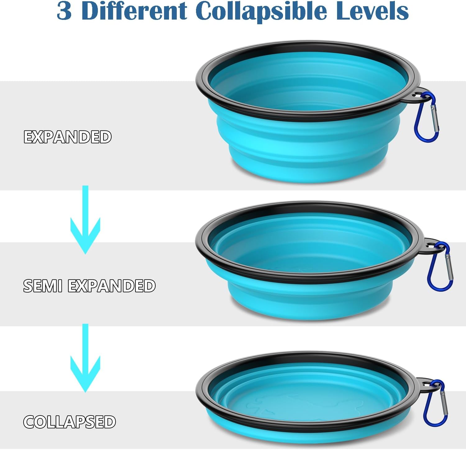 Collapsible Dog Bowls [3 Pack] 34 oz, Travel Dog Bowls, Pet Bowl Portable Foldable Water Food Feeding Dishes with Carabiner Clip for Traveling Hiking Walking-Black & Green & Blue