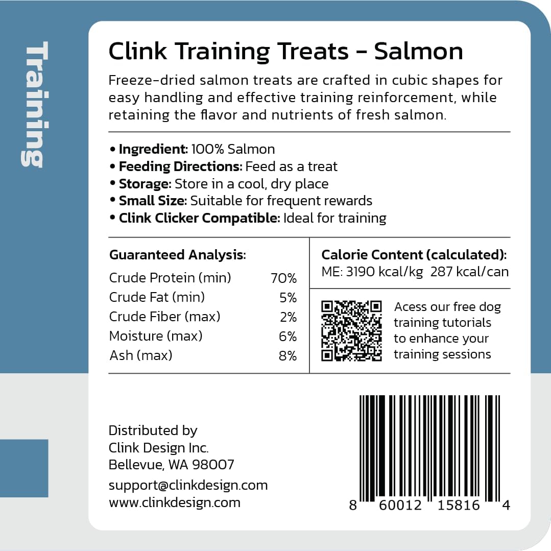 Clink Design Dog Training Treats, Freeze Dried Salmon Treats, 3.2oz | Salmon Treats for Dogs and Cats, Single Ingredient High Protein Reward Snacks