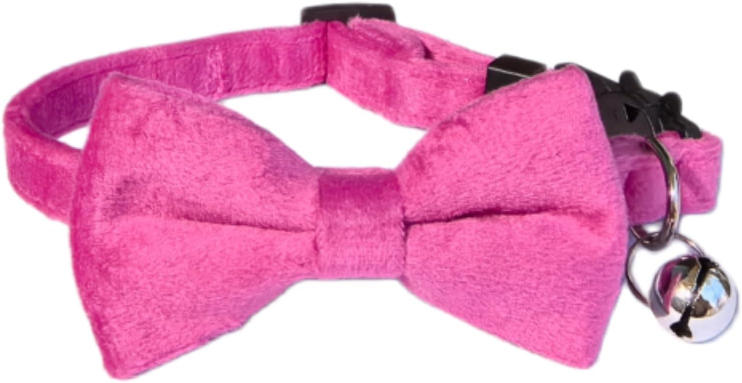 Cat Collar with Bells, Bow Tie Removable, Breakaway Safety Buckle, Soft Velvet Cute, Adjustable for Girl Boy Kitty Kitten Small Pets, 7"-10"