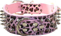 Serijoars Spiked Studded Dog Collar, PU Leather Dog Collar, Adjustable Pet Collars for Medium or Large Breed Pet (S, Leopard1)