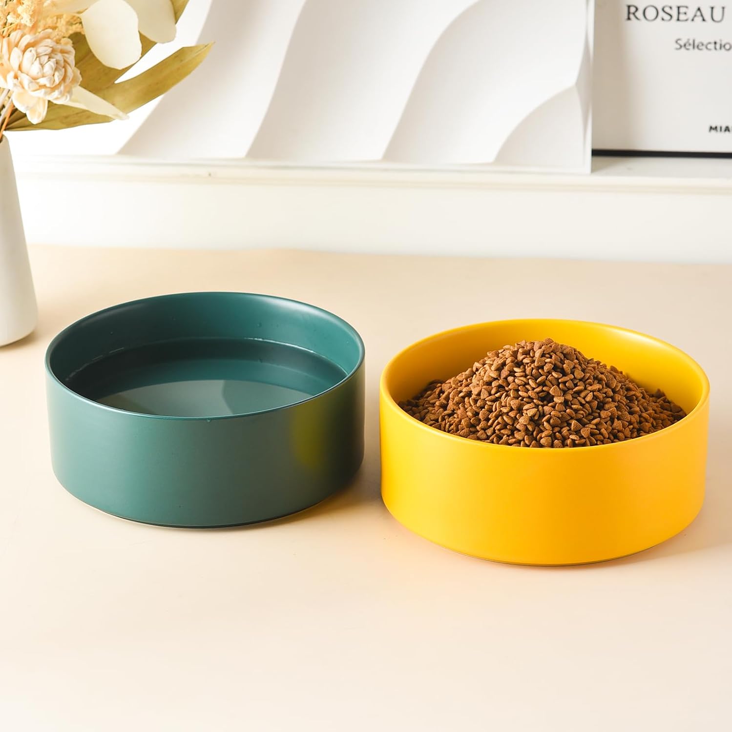 8'' Ceramic Dog Bowl - 70Oz Classic Dogs Food & Water Bowl for Medium and Large Breeds, Heavy-Duty Non-Slip Dog Dish, Food Grade Stoneware Pet Bowl, Dishwasher & Microwave Safe, Yellow
