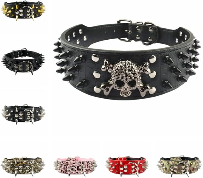 Serijoars Spiked Studded Dog Collar, PU Leather Dog Collar, Adjustable Pet Collars for Medium or Large Breed Pet (M, Leopard5)