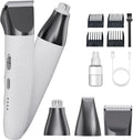 3-in-1Dog Hair Clippers Grooming Kit with Paw Trimmer- Rechargeable Cordless Quiet Nail Grinder Shaver with 4 Guide Combs for Grooming Small Medium Pets on Body,Paws, Face, Ears (White)