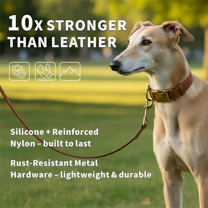 Dog Collar and Leash Set,Leather Silicone Waterproof Odor-Proof Dog Collar and Leash for Large Dogs, Soft Flexible Dog Collars, Durable Thick Adjustable Pet Collar (Brown, Large (14.5-24" Neck))