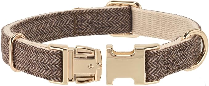 Soft Cotton Hemp Dog Collar with Metal Buckle Adjustable Tweed Dog Collars for Small Medium Large Dogs(Coffee,Medium)