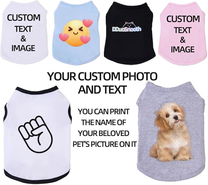 Custom Dog Shirt,Personalized Pet Apparel with Name Text Photo Image,Lightweight Breathable Puppy Kitten Cotton Vest for Small Medium Large Dogs Cats,Puppy Gift (White, Medium)
