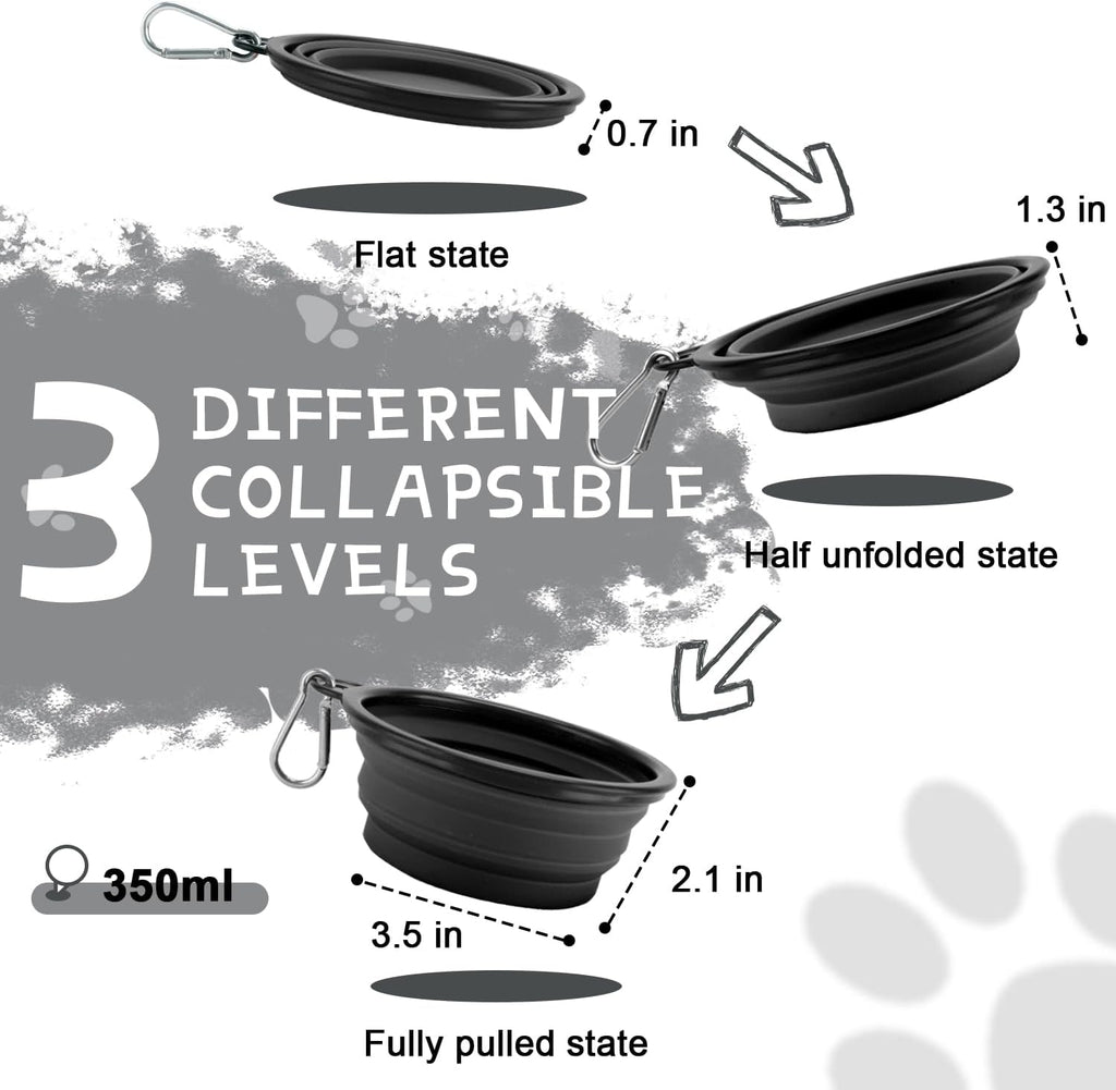 Collapsible Dog Bowls for Travel, 2-Pack Dog Portable Water Bowl for Dogs Cats Pet Foldable Feeding Watering Dish for Traveling Camping with Carabiners, BPA Free (Grey&Black, Small (Pack of 2))