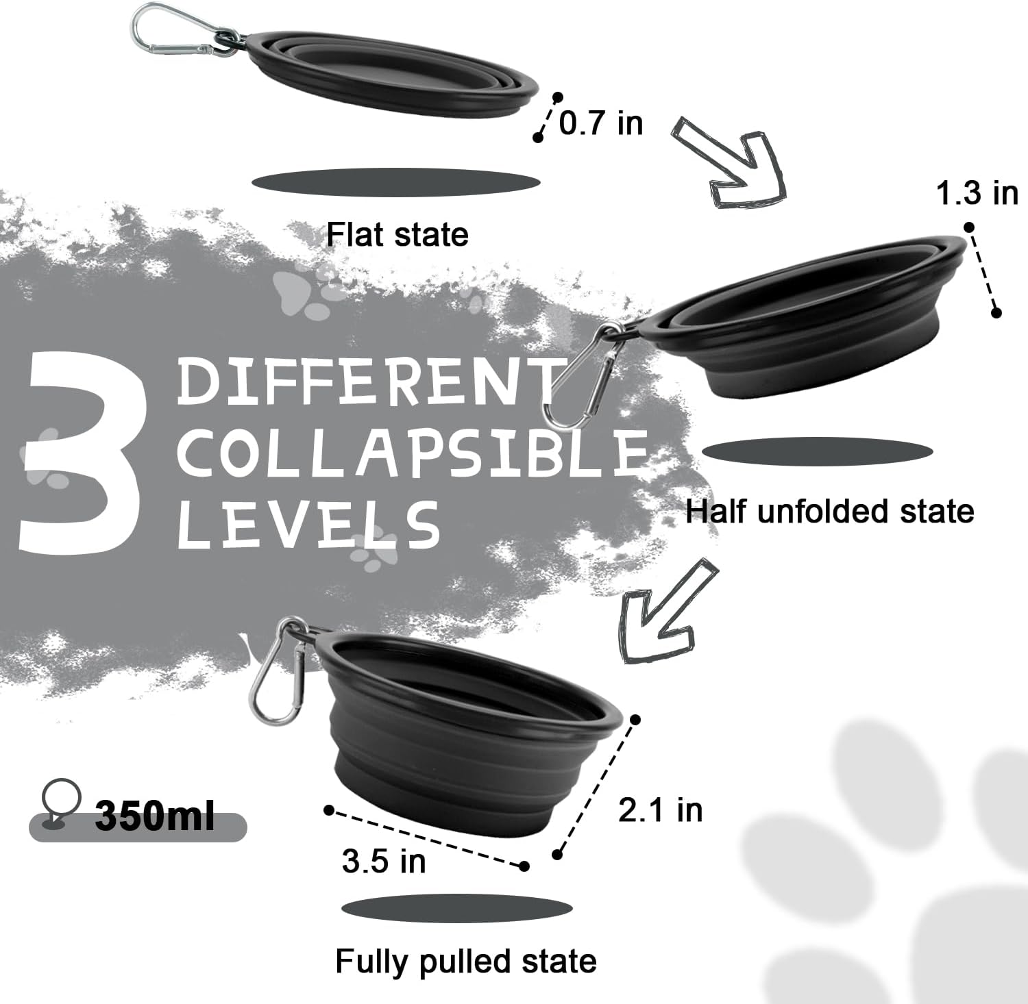 Collapsible Dog Bowls for Travel, 2-Pack Dog Portable Water Bowl for Dogs Cats Pet Foldable Feeding Watering Dish for Traveling Camping with Carabiners, BPA Free (Grey&Black, Small (Pack of 2))