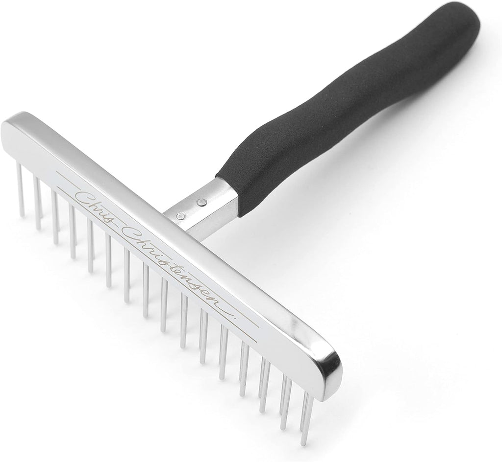Chris Christensen Bathing T-Rake, 1 1/4 in Staggered Pins, Groom Like a Professional, Rubberized Ergonomic Handle, Removes Tangles and Knots, 6 in Head, A431