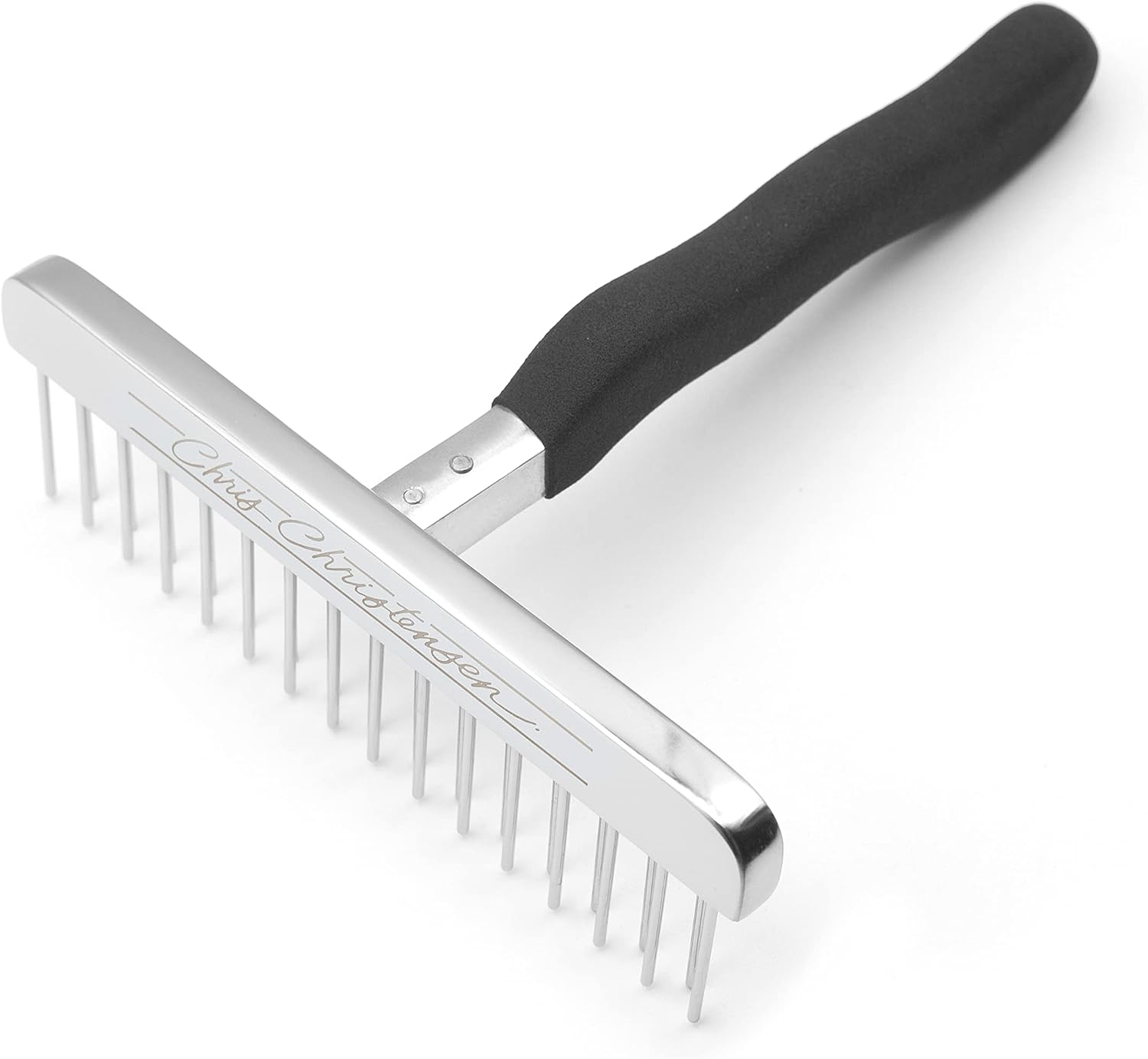 Chris Christensen Bathing T-Rake, 1 1/4 in Staggered Pins, Groom Like a Professional, Rubberized Ergonomic Handle, Removes Tangles and Knots, 6 in Head, A431