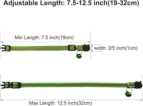 14 Pack Breakaway Cat Collar with Bell, Reflective Kitten Collar for Girl Boy Cats, Safety Buckle Adjustable 7.5-12.5 Inch, 0.4 Inch Width Lightweight, Pet Gifts (Light Green)