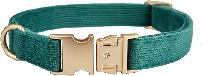Soft Cotton Dog Collar with Metal Buckle Adjustable Heavy Duty Comfy Corduroy Collars for Small Medium Large Dogs,Dark Green,Medium
