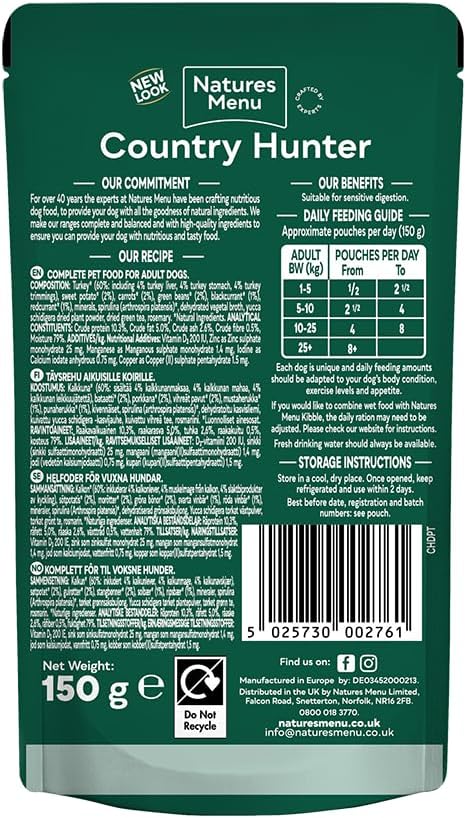 OUTERDO Country Hunter Dog Food Pouch Farm Reared Turkey (6 x 150g)