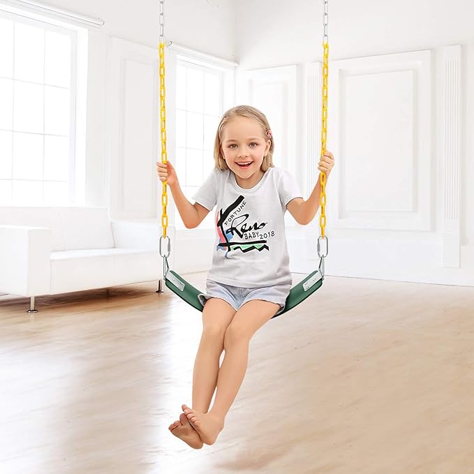 AGPTEK Swing Set, Seat with 66 Inch Anti-Rust Chains Thermoplastic Coated, Support 250lb, Cushion Accessories Replacement with Snap Hooks for Outdoors, Playground, Jungle & Gym - Green