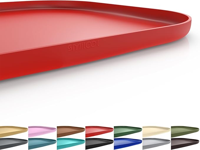 Silicone Pet Feeding Mat with Raised Edge for Food and Water, Dog Bowl Mats, Cat Bowls Placemat with High Lip for Floor Waterproof, Rubber Tray for Cats and Dogs 22 x 14 x0.8 Red