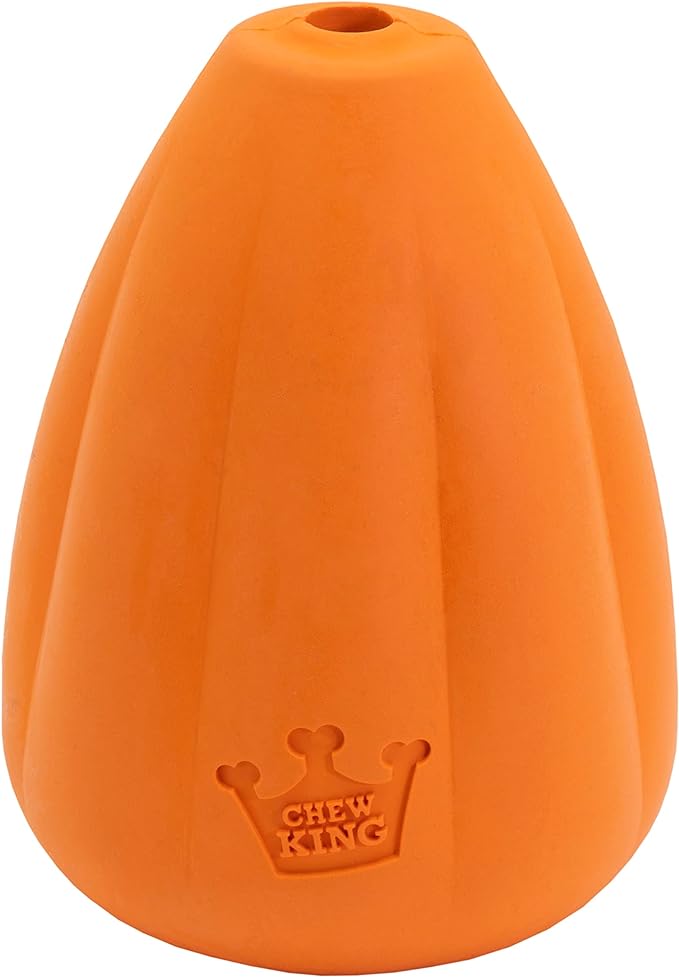 Chew King by Mammoth Premium Treat Dispensing Dog Toy, Durable Natural Rubber Chew Toy with Bacon Flavor, Safety Air Vent, Interactive Enrichment Toy for Aggressive Chewers, XL - Orange