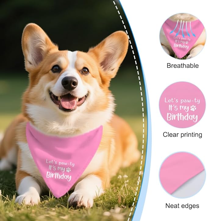 Let's Pawty It's My Birthday Dog Bandana, Happy Birthday Girl Dog Bandana, Pet Scarf Accessories for Dog's Party Dogs Lovers Gifts, Party Pet Photo Prop Accessories for Dogs Lovers