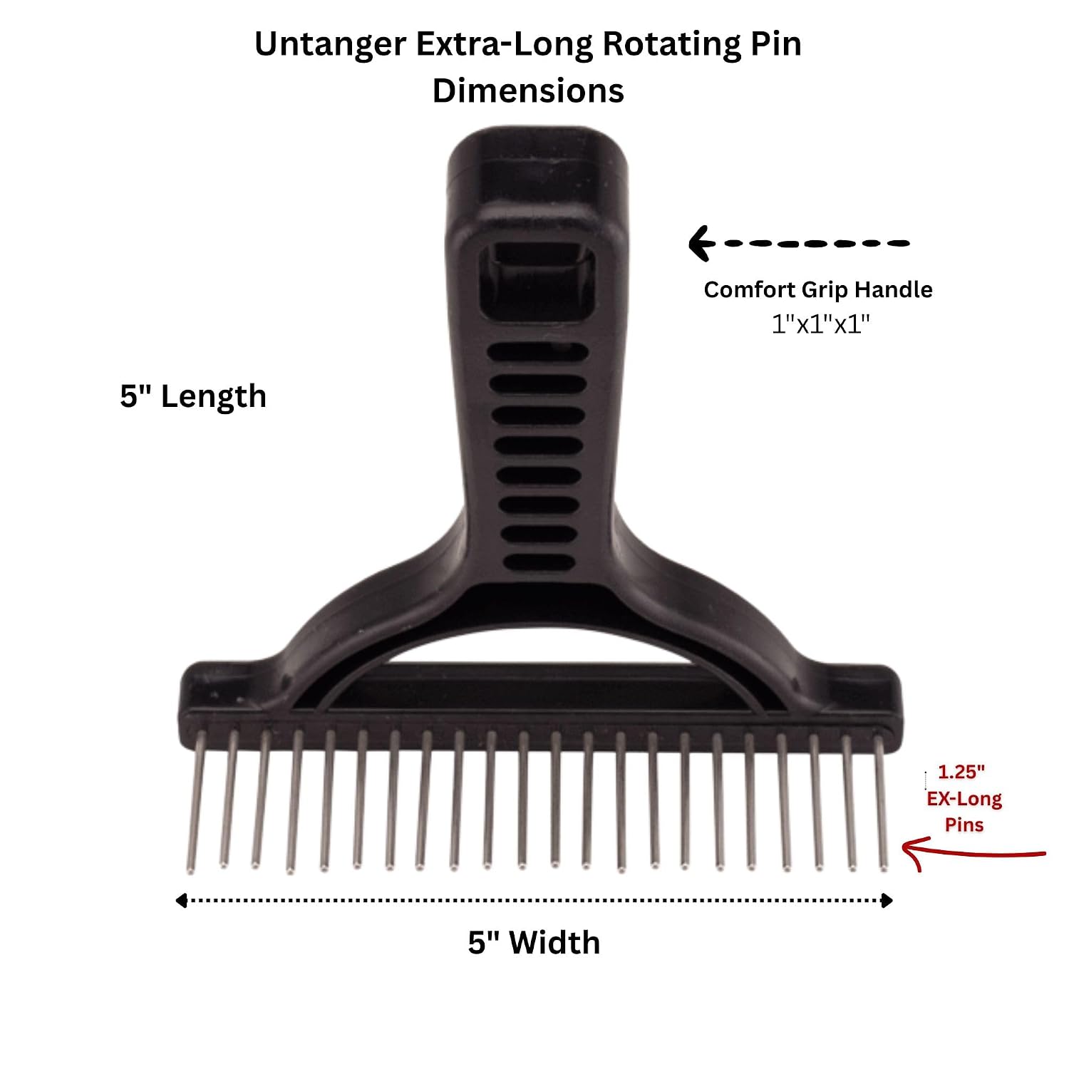The Untangler Rakes for Grooming and Shedding -silky smooth rotating teeth to easily collect loose hair (Black, Extra-Long)