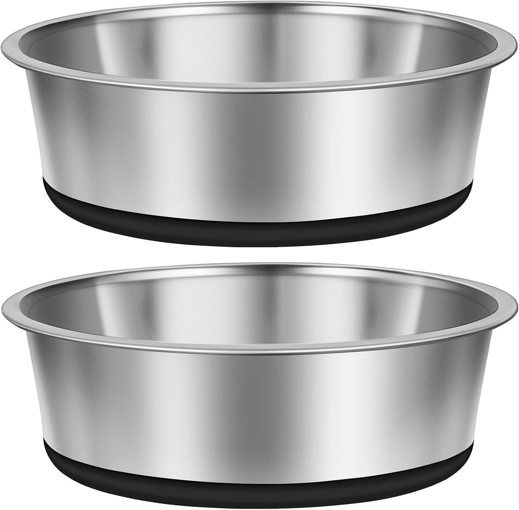 Taglory Stainless Steel Dog Bowls Set of 2, Non-Slip Base, 8 Cup, 59oz | Silicone base stays put on tile & hardwood, dishwasher-safe, food or water for medium to large dogs, Indoor Outdoor Use